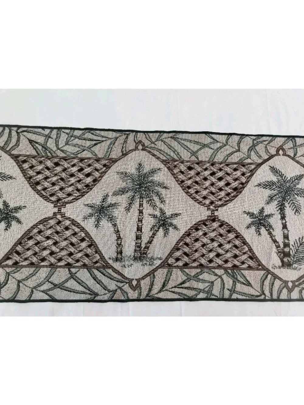 tapestry table runner with palm tree design and tassels 65